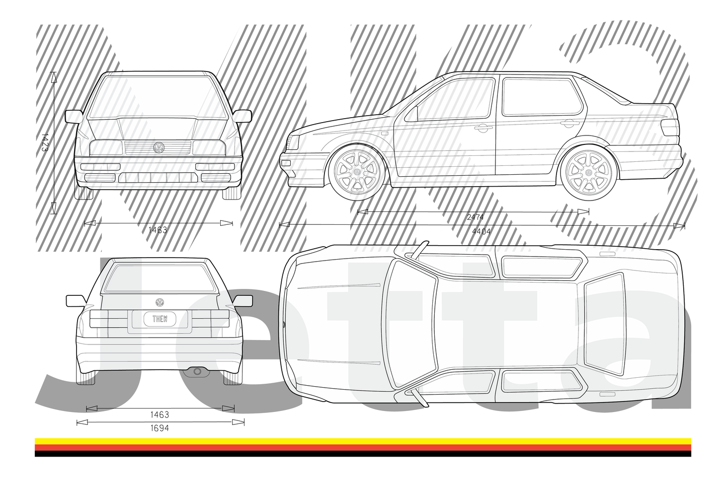 MK3 Jetta - Blueprint Series // Lt Shirt, Dk Lines