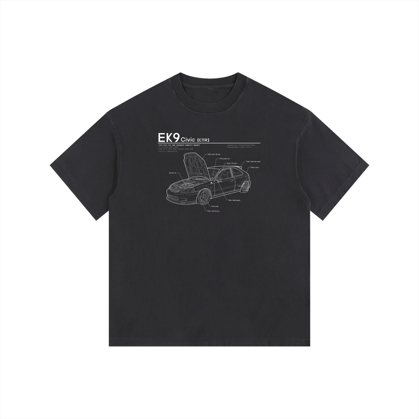 EK9 - Honda Civic CTR Open Hood // White Lines, Dark Shirt