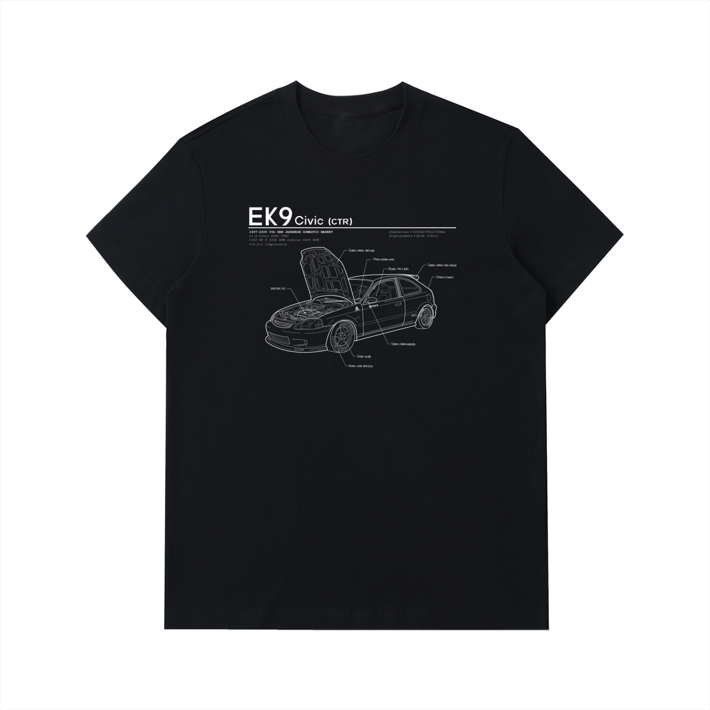 EK9 - Honda Civic CTR Open Hood // White Lines, Dark Shirt