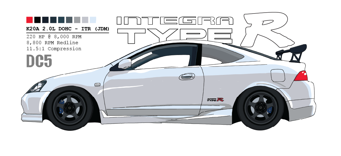 DC5 - Type-R // Color, White Lines, Dark Shirt
