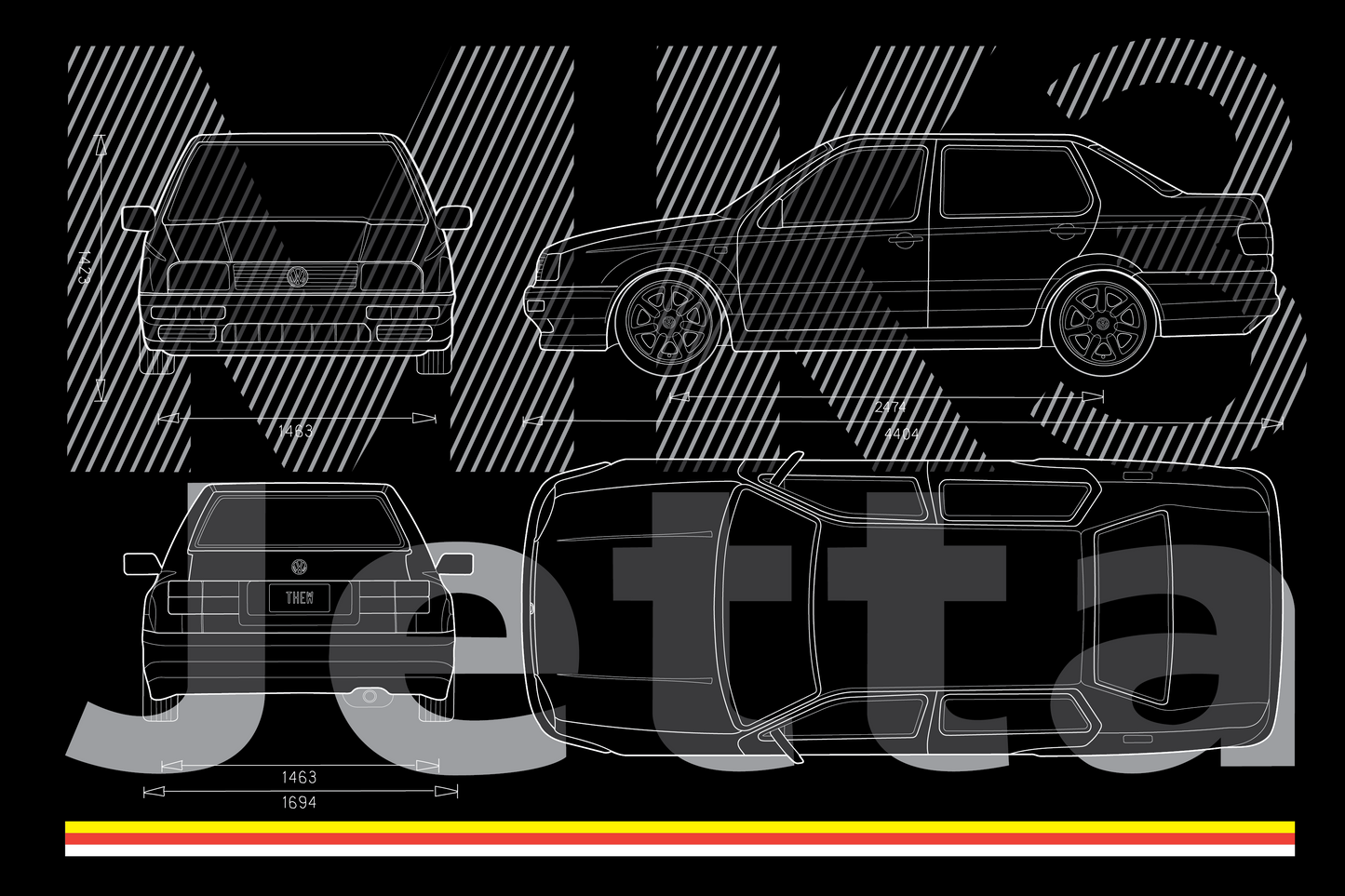 MK3 Jetta - Blueprint Series // Dk Shirt, Lt Lines