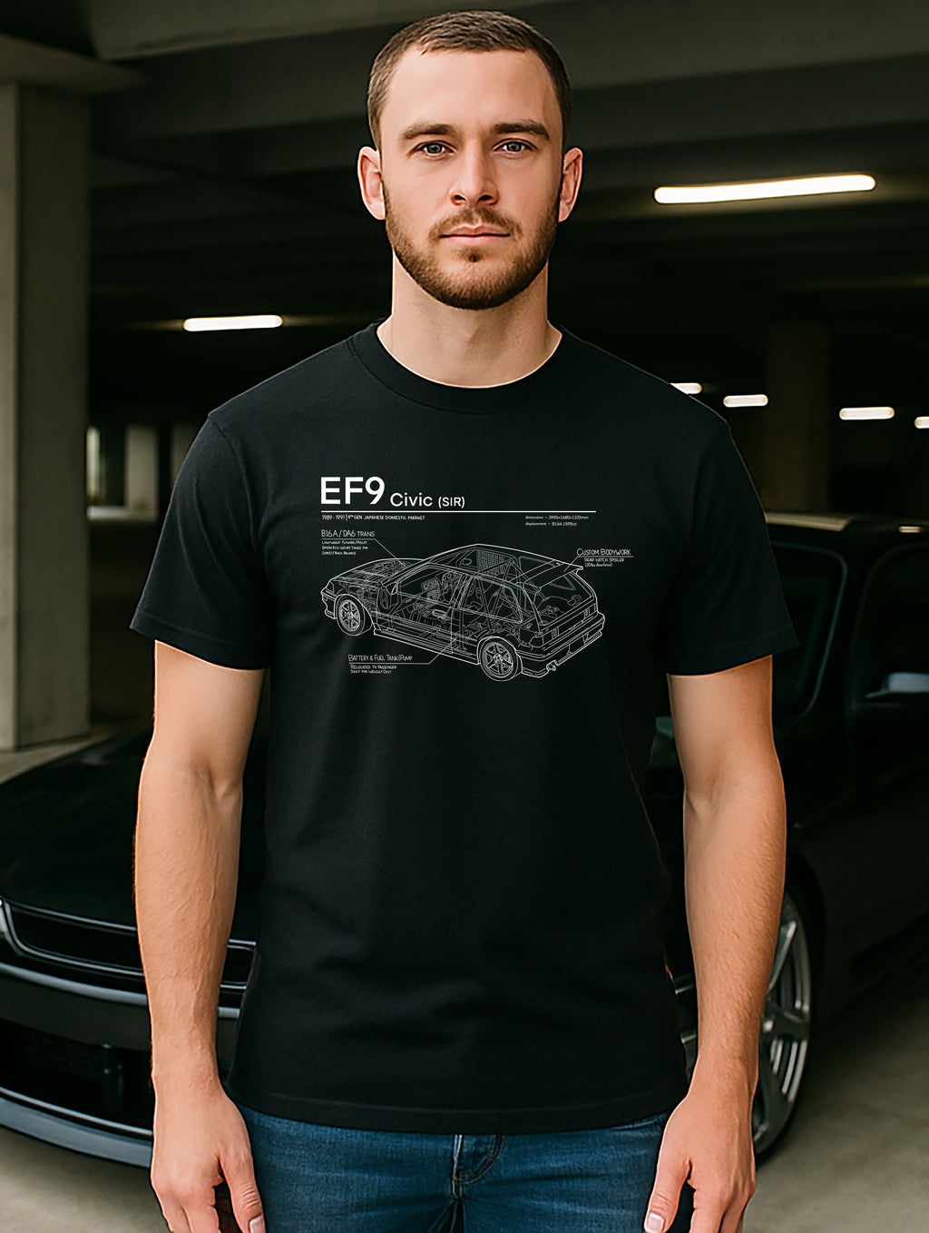 Civic EF9 SiR - White Lines, Dark Shirt